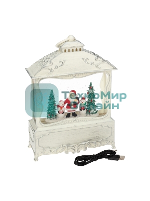 Декоративный фонарь Neon-night с эффектом снегопада и подсветкой Рождественский лес, белый