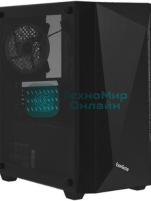 Компьютерный корпус Minitower ExeGate Mistery R2-NPX400 (mATX, БП 400NPX с вент. 12 см, 2*USB+1*USB 3.0, аудио, черный, 1 вент. 12см с RGb подсветкой и полоса на передней панели, боковая панель - закаленное стекло)