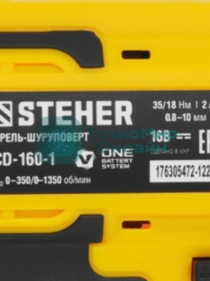 Дрель-шуруповерт STEHER CD-160-1, 16 В, 2 Ач, 18 Нм, щеточный
