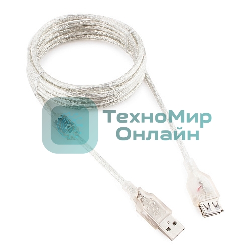 Кабель Cablexpert USB2.0 Pro, AM/AF, 3м, экран, 2 феррит.кольца, прозрачный (CCF-USB2-AMAF-TR-10)