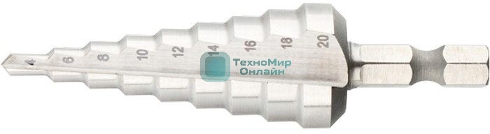 Сверло Вихрь ступенчатое по металлу 4-6-8-10-12-14-16-18-20 мм, P6M5, шестигранный хвостовик