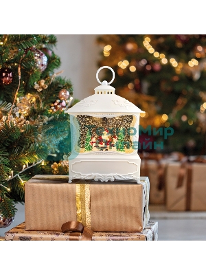 Декоративный фонарь Neon-night с эффектом снегопада и подсветкой Рождественский лес, белый