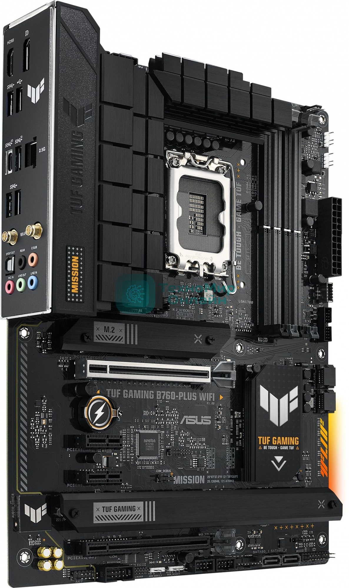 Материнская плата ASUS TUF GAMING B760-PLUS WIFI, LGA 1700, Intel B760, 4xDDR5, 4xSATA, 3xM.2, 1xPCI-E 5.0 x16, 1xPCI-E 3.0 x4, 1xUSB-A 3.2 Gen 2, 3xUSB-A 3.2 Gen 1, 1xUSB-C 3.2 Gen 2x2, 1x2.5Gb LAN, 5x3.5 мм, 7.1, Wi-Fi 6, Bluetooth 5.2, Standard-ATX