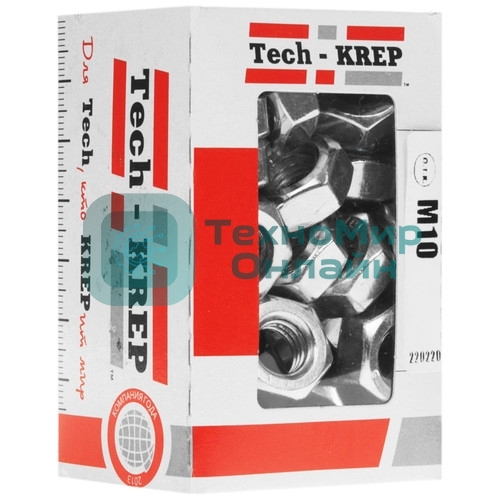 Гайка Tech-Krep DIN934 шестигранная оцинк. М10 (50 шт) - коробка с ок. 105249