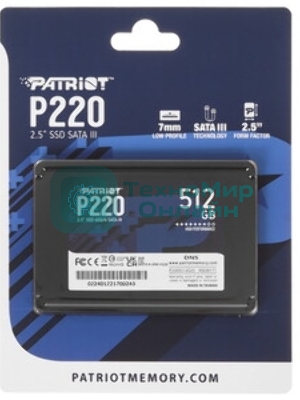 Накопитель SSD Patriot P220, 512Gb, SATA III, 2.5