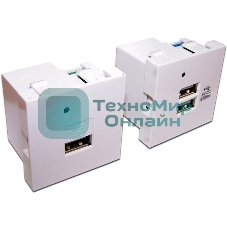 Модуль USB-зарядки, 2 порта, без шторки, 2.1A/5V, 45x45, белый