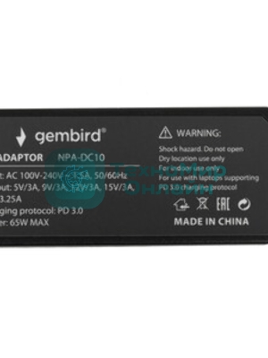 Блок питания Gembird для ноутбуков и Алисы NPA-DC11, PD3.0, 65Вт, штекер Type-C, коробка