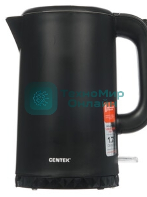 Чайник электрический Centek CT-0020 черный металл 1.7 л, 2200 Вт, бесшовная колба, двойные стенки