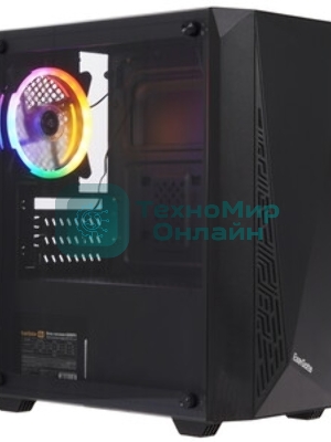Компьютерный корпус Minitower ExeGate Mistery R2-NPX600 (mATX, БП 600NPX с вент. 12 см, 2*USB+1*USB 3.0, аудио, черный, 1 вент. 12см с RGb подсветкой и полоса на передней панели, боковая панель - закаленное стекло)