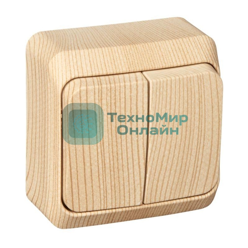 Выключатель 2-кл. ОП Этюд Дача 10А IP20 сосна SchE BA10-002D