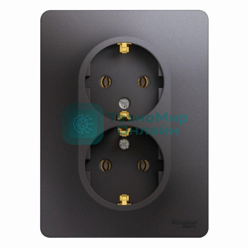 Розетка 2-м Glossa с заземл. в сборе графит SchE GSL001324