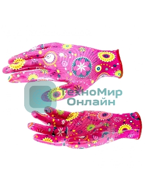 Перчатки садовые из полиэстера с нитрильным обливом, красные, M Palisad