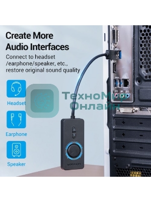 Внешняя звуковая карта Vention USB c регулятором громкости Черная