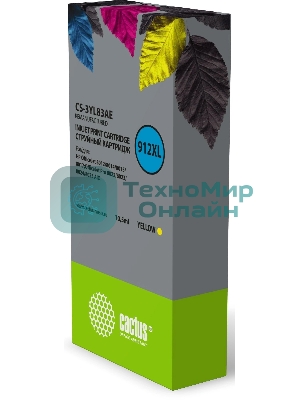 Картридж струйный Cactus CS-3YL83AE 912XL (есть ограничения по прошивке) желтый (10.5 мл) для HP OfficeJet 8012/8014/8015/8017;OfficeJet Pro 8022/8023/8024/8025 AIO