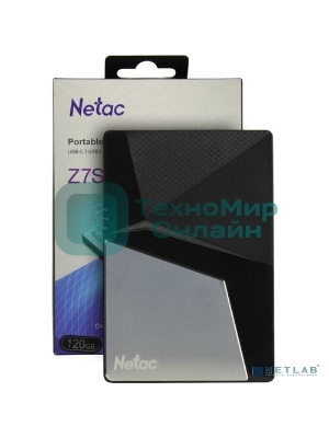Внешний SSD Netac Z7S, 120 Gb, USB 3.2 Gen 2 Type-C, R/W 550/480, черный