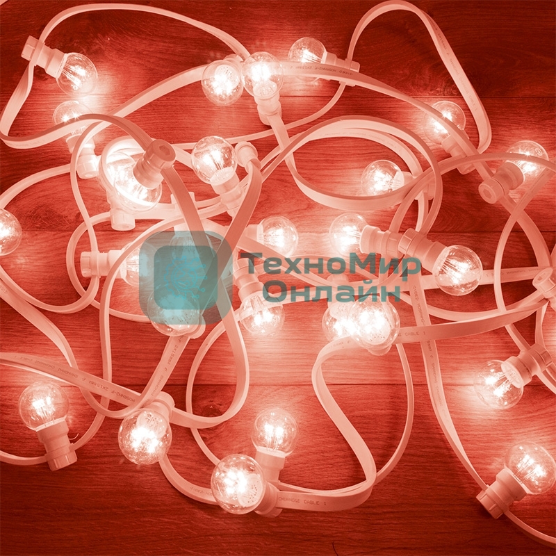 Гирлянда Neon-night LED Galaxy Bulb String 10м, белый каучук, 25 лампx6 LED красный, влагостойкая IP65