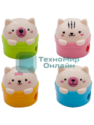 Точилка для карандашей ручная Silwerhof Cute Солнечная коллекция, 2 отверстия, пластик, ассорти, коробка