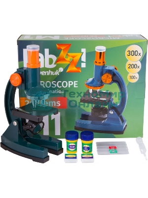 Микроскоп Levenhuk LabZZ M1 монокуляр 100-300 на 3 объектива зеленый/оранжевый