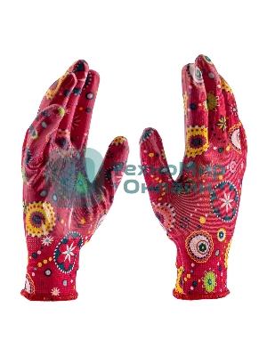 Перчатки садовые из полиэстера с нитрильным обливом, красные, L Palisad