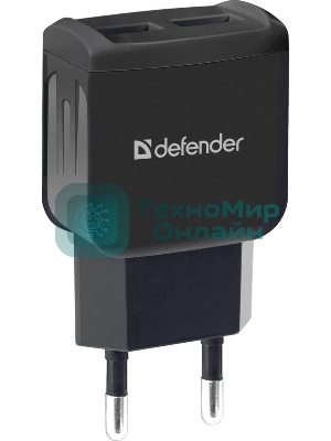 Сетевой адаптер Defender 2xUSB, 5V/2.1А, черный, пакет (EPA-13)