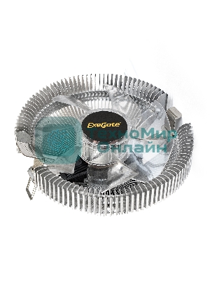 Кулер для процессора ExeGate Wizard EE91-BLUE серебристый, 90 мм, алюминий, 2200 об/мин, 22 дБ, 3 pin, 75 Вт, 50 мм