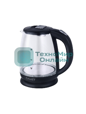 Чайник электрический Galaxy Line GL 0554, черный, стекло, 2000 Вт, 1,8 л, LED-подсветка, шкала уровня воды, корпус из термостойкого стекла