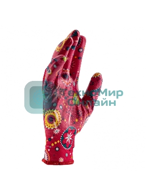 Перчатки садовые из полиэстера с нитрильным обливом, красные, L Palisad