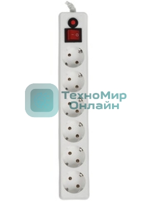 Сетевой фильтр Гарнизон ECL-6-W-5, 6 р, 10А, 5 м, ур.защиты 4, белый, пакет