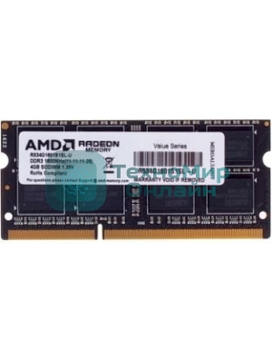 Оперативная память AMD Radeon R5, DDR3L, 4GB (1x4GB), 1600MHz, CL11, SO-DIMM