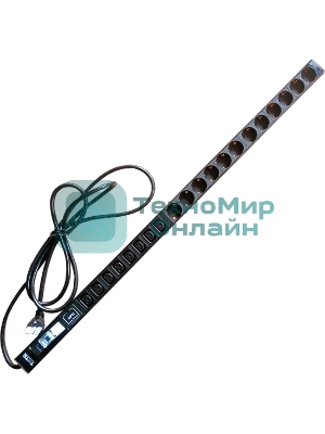 Вертикальный блок розеток, 4xC19 + 20xC13, 250V, 32A, A/V-метр, шнур 3 метра, вилка IEC309