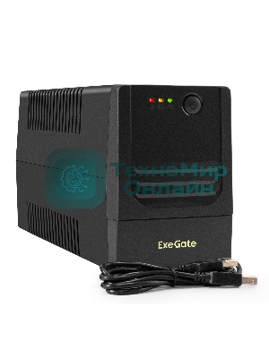 Источник бесперебойного питания ExeGate Power NB-850.LED.AVR.2SH.USB (850VA/510W, LED, AVR, 2*Schuko, USB, батарея 12V 9Ah, черный)