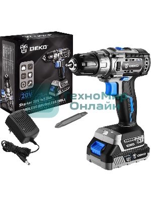 Дрель-шуруповерт Deko Sharker, 20 В, 3 Ач, 55 Нм, бесщеточный
