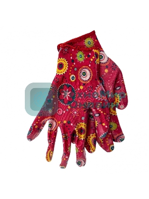 Перчатки садовые из полиэстера с нитрильным обливом, красные, L Palisad