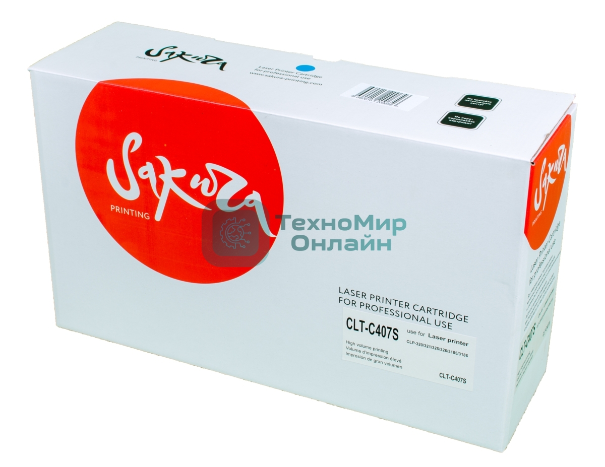 Картридж лазерный Sakura CLTC407S для Samsung CLP-320/325, CLX-3185, синий, 1000 к.
