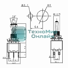 Тумблер Rexant 250V 3А (6c) ON-ON двухполюсный Micro