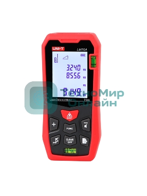 Лазерный дальномер UNI-T LM70A Диапазон расстояний (70 м); Тип дисплея (ЖК); Единицы измерения (м/фут/дюйм); Основа измерения (спереди/сзади);