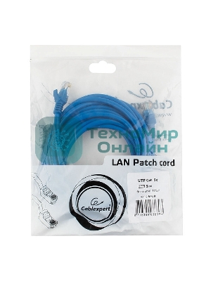 Патч-корд UTP Cablexpert cat.5e, 5м, литой, многожильный, синий