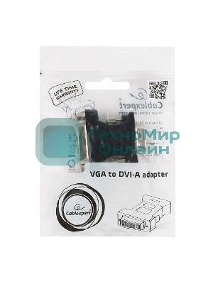 Переходник Cablexpert VGA-DVI, 15M/25F, черный, пакет (A-VGAM-DVIF-01)