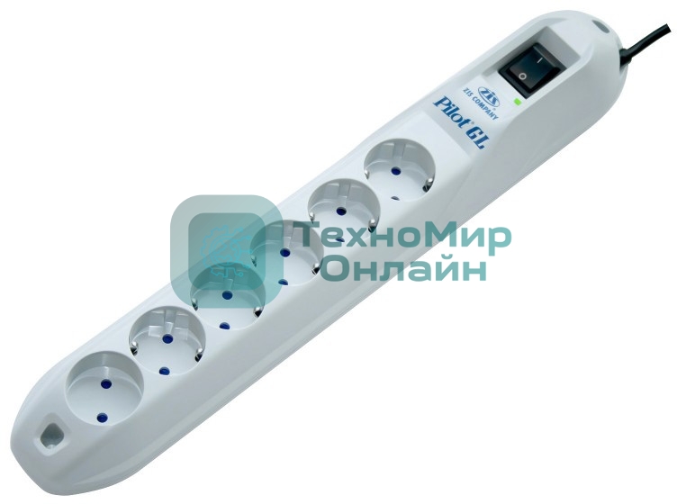 Сетевой фильтр ZIS Pilot GL 6 розеток (5 евро + 1 без заземления) 7 м 10A/2.2kVt