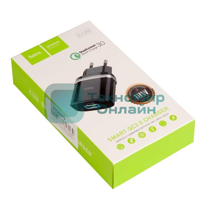 Сетевое зарядное устройство QC 3.0 HOCO HC-16255 C12Q 1 USB Выход: 5V_9V_12V, 18W черный