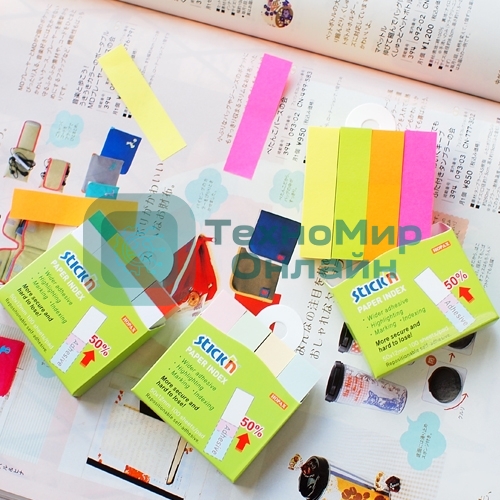 Закладки самокл. индексы бумажные Hopax 21612 12x50мм 4цв.в упак. 100лист европодвес