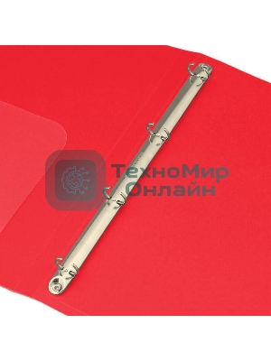 Папка на 4-х кольцах Бюрократ 0827/4RRED A4, пластик, 0.7мм корешок 27мм, внутренний и торцевой карман, красный