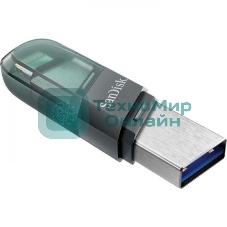Флешка USB Sandisk IX90N iXpand Flip (SDIX90N-064G-GN6NN), 64Gb, USB 3.1/Lightning, R/W 150/70, зеленый/серебристый