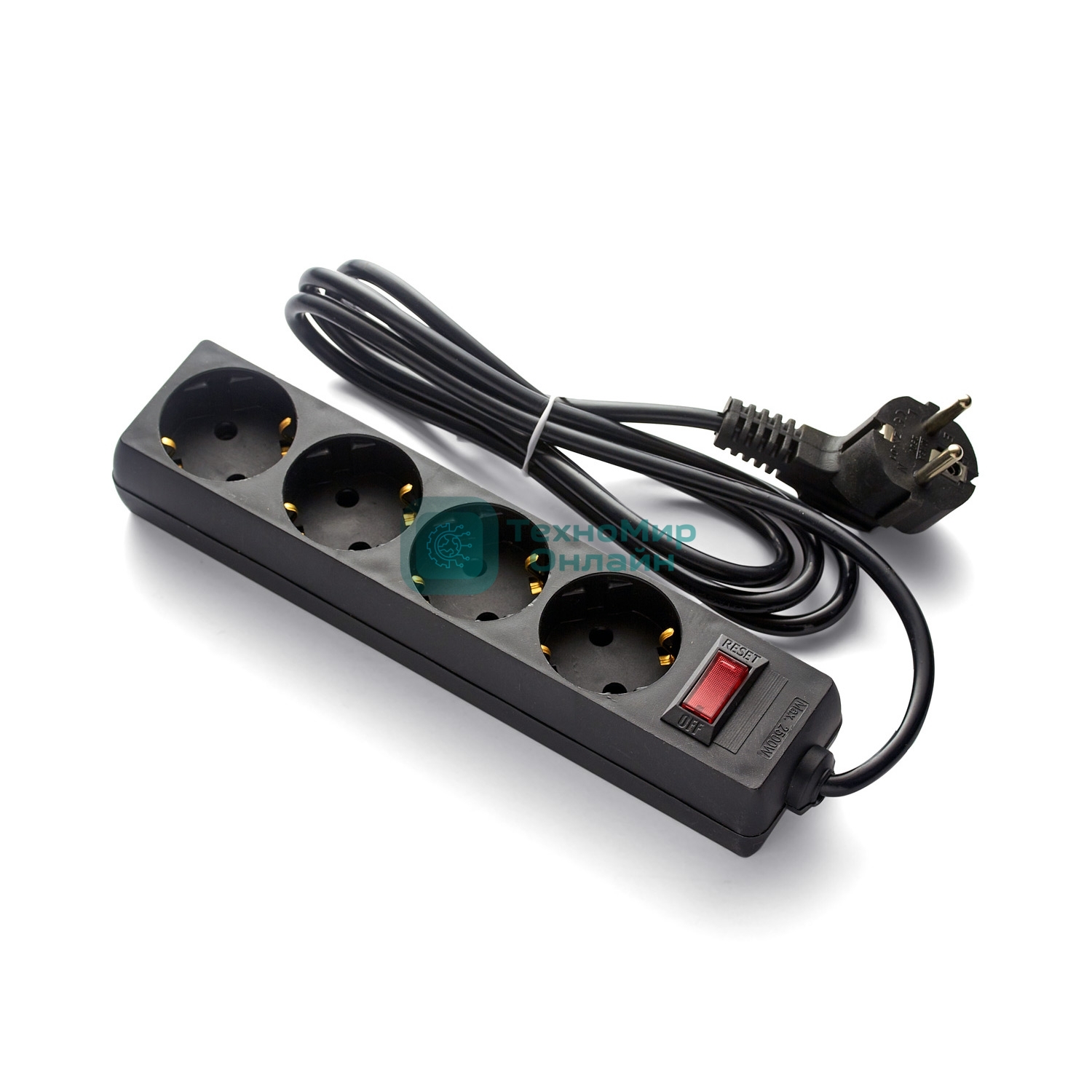 Удлинитель ExeGate EC-4-3B (EX279397RUS), черный, 3 м, евровилка с заземлением, 4 евророзетки с заземлением, 2200 Вт