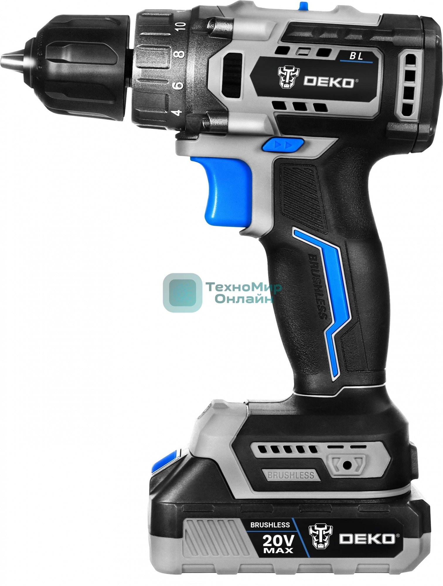 Дрель-шуруповерт Deko Sharker, 20 В, 3 Ач, 55 Нм, бесщеточный