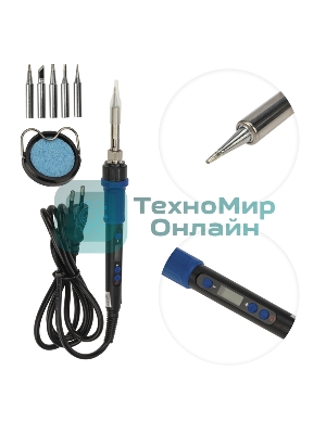 Паяльник Rexant, подставка, набор из 5 жал, цифровой, керамический нагреватель, 200-500 °C, 220 В/65 Вт