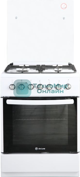 Плита Комбинированная De Luxe 606040.00гэ-001(кр) ЧР белый (стеклянная крышка) реш.чугун