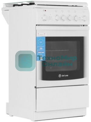 Плита комбинированная De Luxe 5040.20ГЭ (КР) ЧР белый, конфорок 4 шт, духовка 43 л, электроподжиг, 50 см x 85 см x 50 см