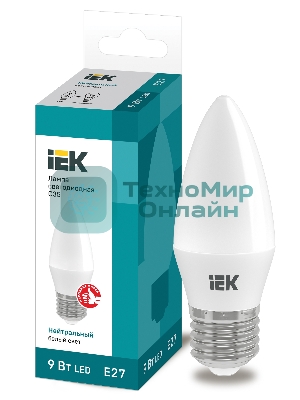 Лампа светодиодная LED 9Вт 230В 4000К E27 свеча LLE-C35-9-230-40-E27 IEK