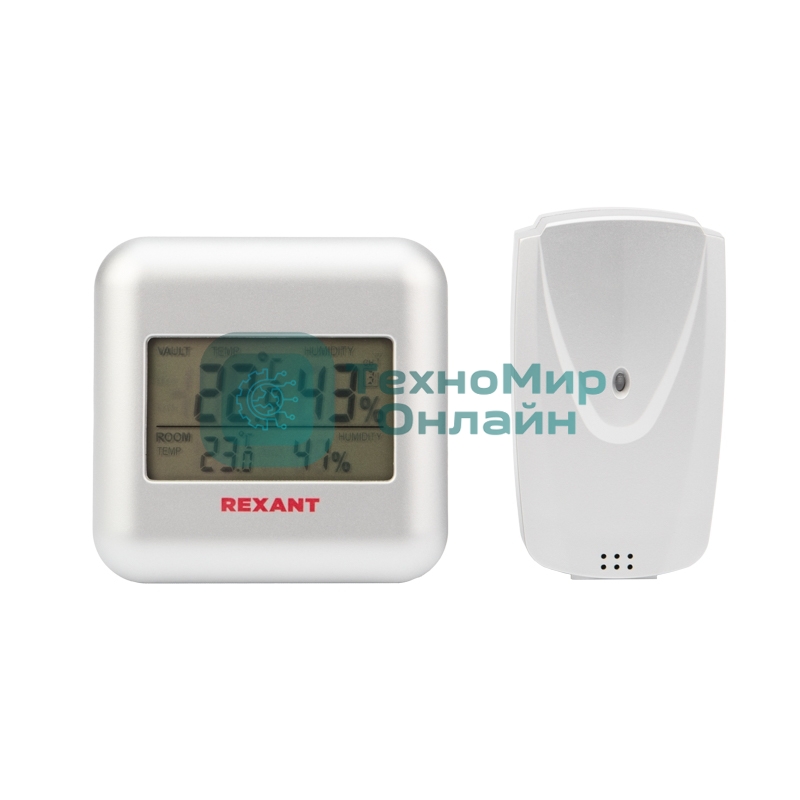 Термометр электронный Rexant S3341BF с часами и беспроводным выносным датчиком